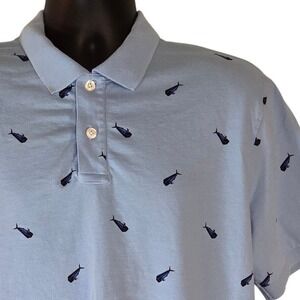 IZOD Polo Shirt El Dorado Fish Print Short Sleeve Casual Top Light Blue‎ Mens XL